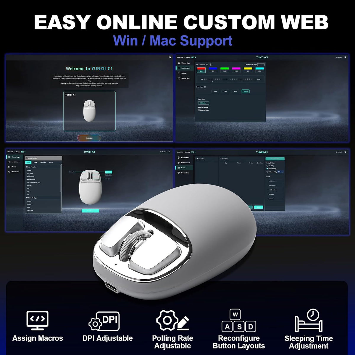 C1 Wireless Tri-Mode Wireless Mouse 4800 DPI Optical