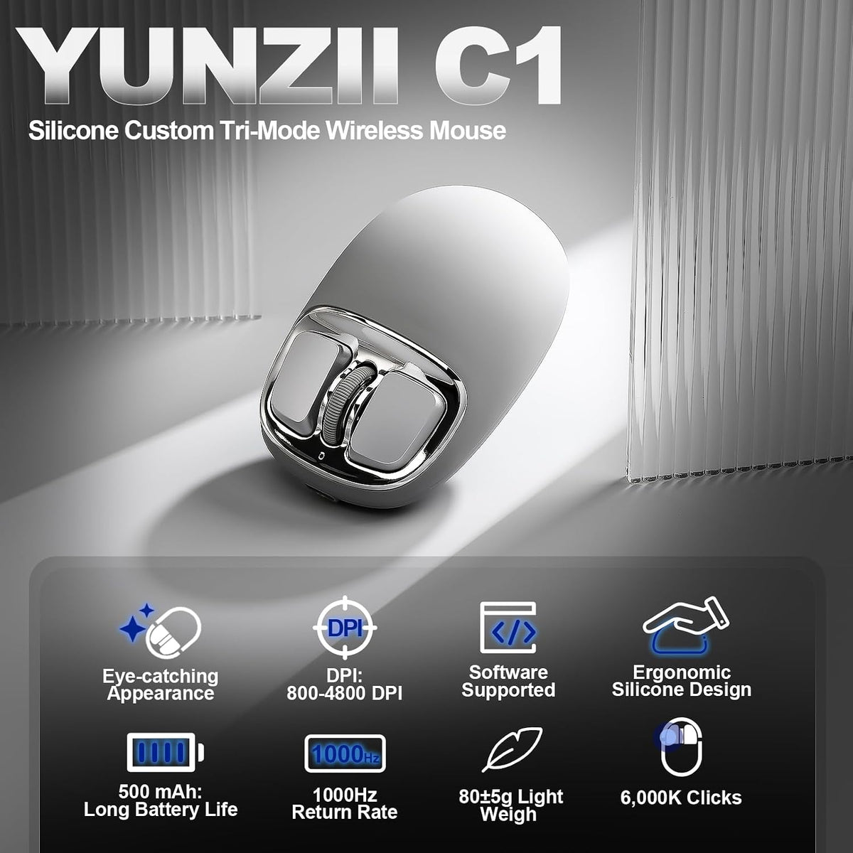 C1 Wireless Tri-Mode Wireless Mouse 4800 DPI Optical