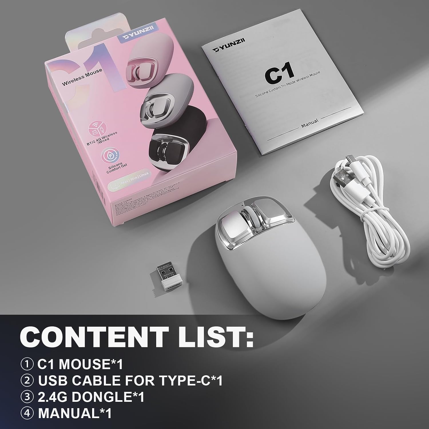C1 Wireless Tri-Mode Wireless Mouse 4800 DPI Optical