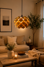 Artichoke Wood Pendant Light – Layered Petal Scale Hanging Lamp for Dining Room & Living Room