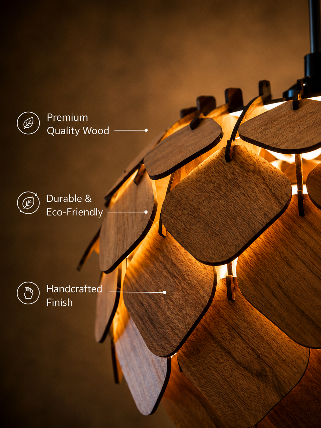Artichoke Wood Pendant Light – Layered Petal Scale Hanging Lamp for Dining Room & Living Room