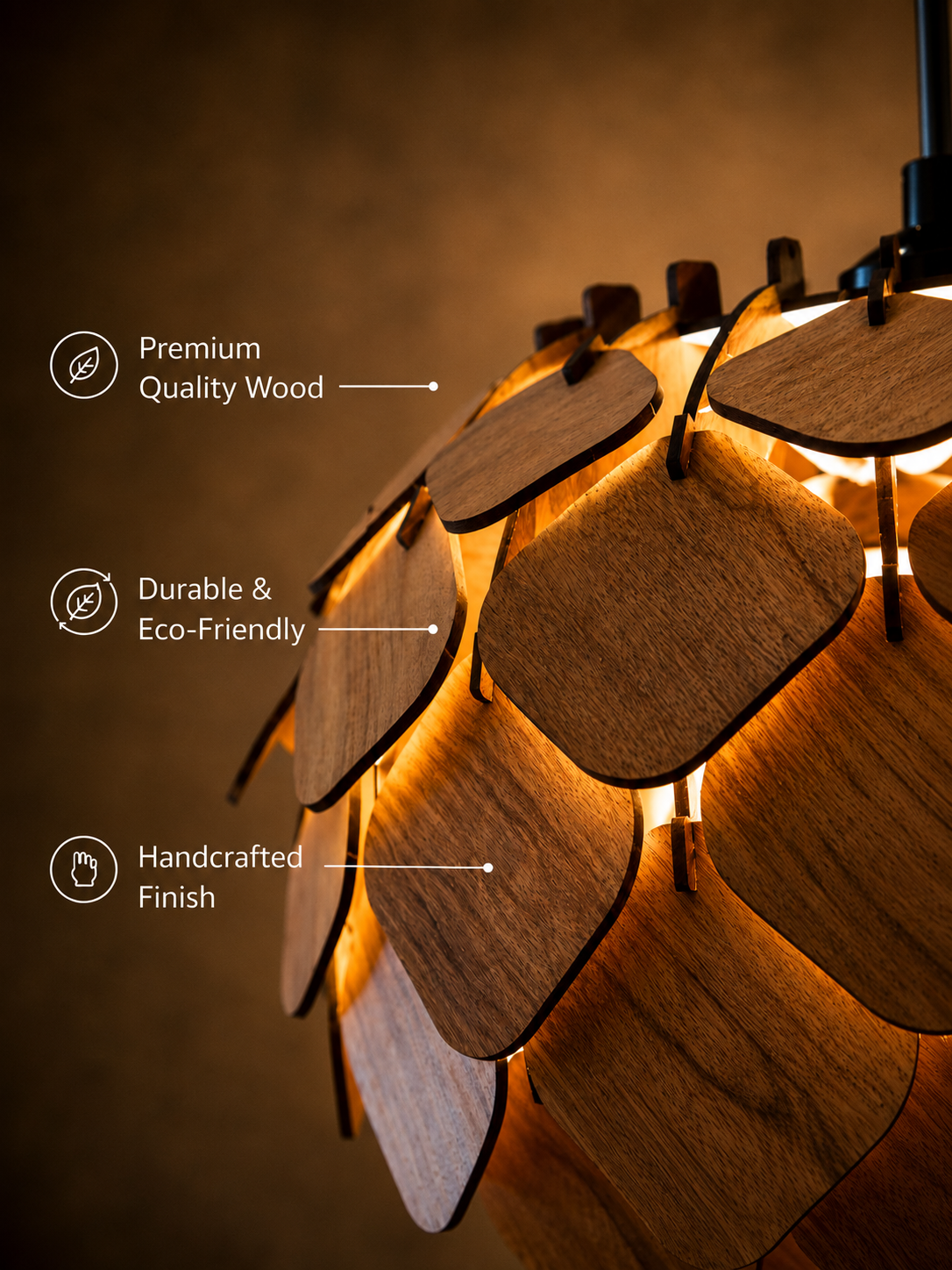 Artichoke Wood Pendant Light – Layered Petal Scale Hanging Lamp for Dining Room & Living Room