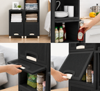 6-Tier Modular Black Storage Cabinet with Ribbed Drawers & Cream Handles
