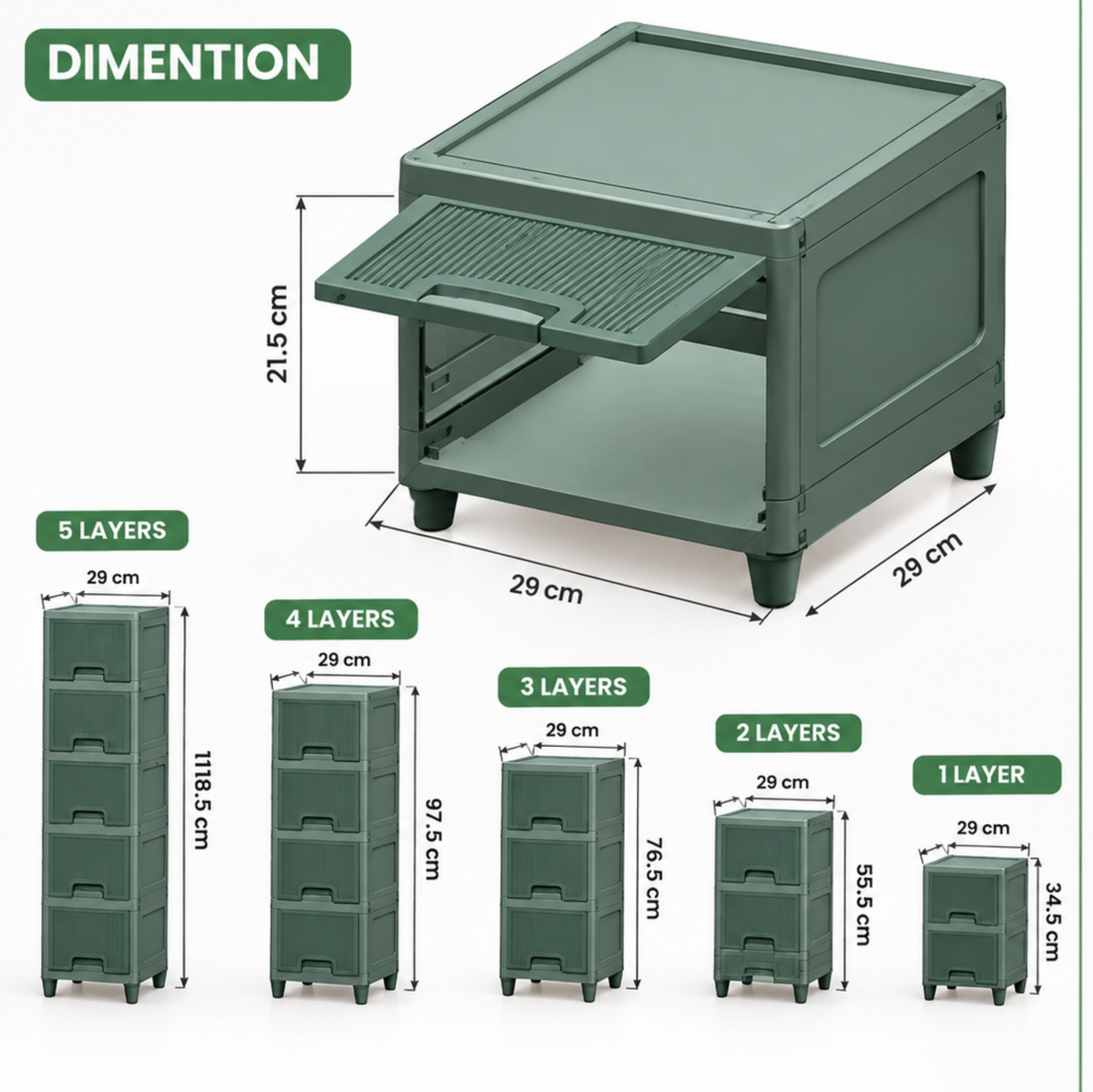 6-Tier Modular Black Storage Cabinet with Ribbed Drawers & Cream Handles
