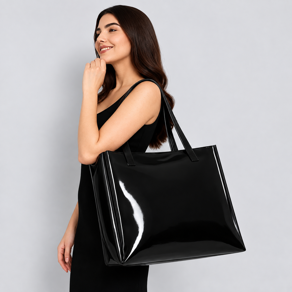 Glossy Black Tote Bag