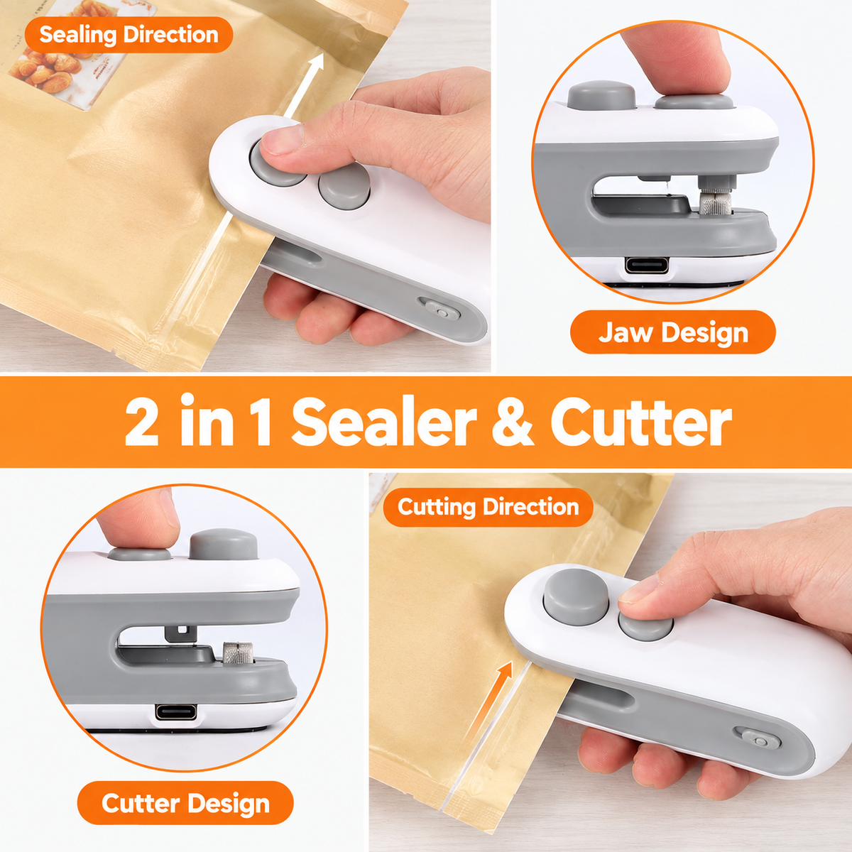 2-in-1 Rechargeable Mini Bag Sealer & Cutter – Portable Food Packaging Sealing Machine