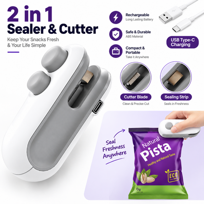 2-in-1 Rechargeable Mini Bag Sealer & Cutter – Portable Food Packaging Sealing Machine